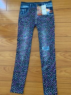 Emoji Girls' Navy Sprinkle Print Jeggings - Fun Stretch Jeans XL 14-16